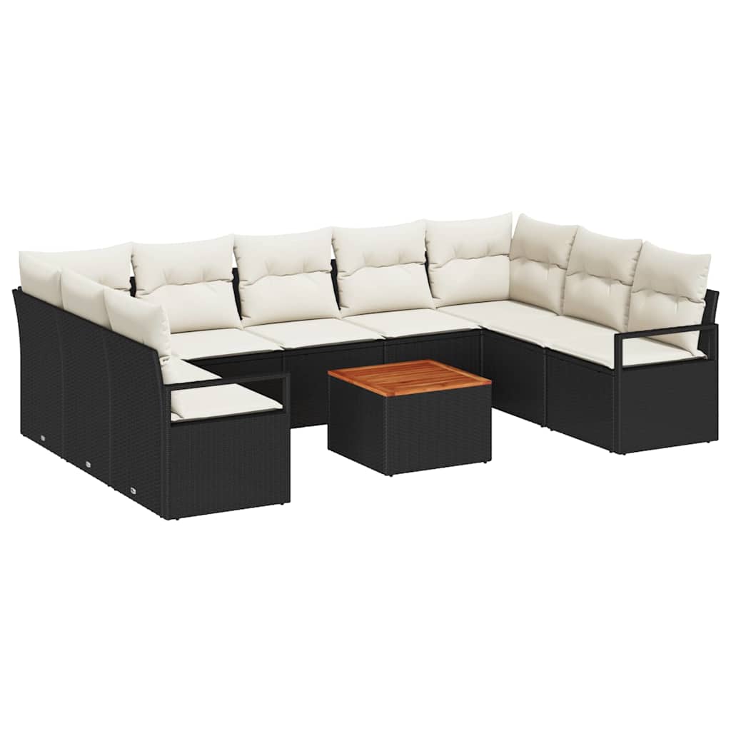 Gartensofa-set 10 pcs Schwarz und Creme Poly-Rattan