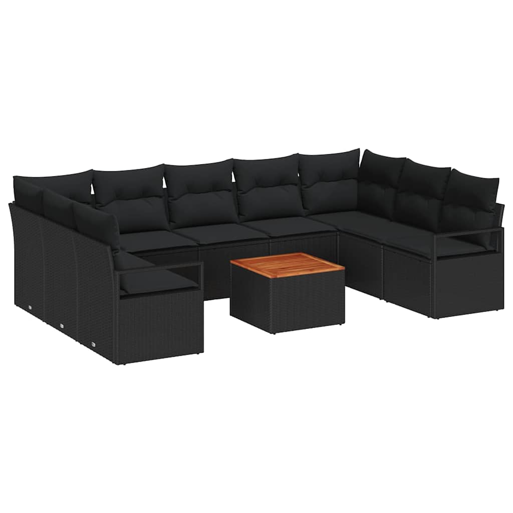 Gartensofa-set mit Speicher 10 pcs Schwarz Poly-Rattan