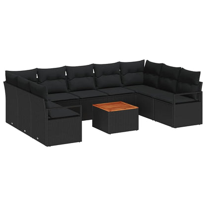 Gartensofa-set mit Speicher 10 pcs Schwarz Poly-Rattan