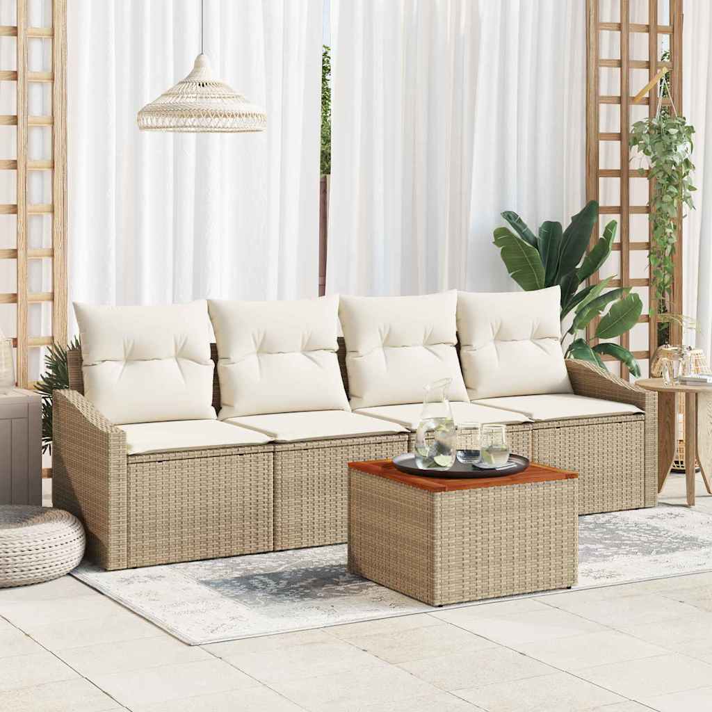 Gartensofa-set mit Speicher 5 pcs Beige und Creme Poly-Rattan