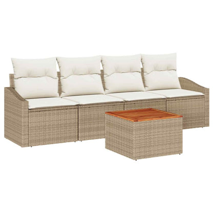 Gartensofa-set mit Speicher 5 pcs Beige und Creme Poly-Rattan