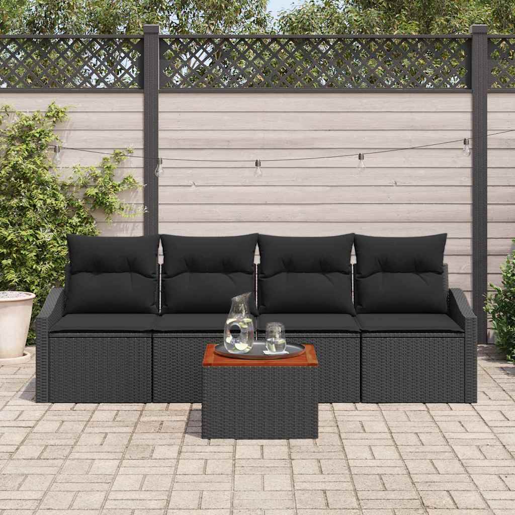 Gartensofa-set mit Speicher 5 pcs Schwarz Poly-Rattan