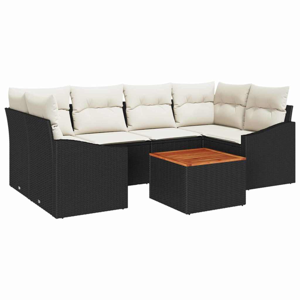 Gartensofa-set mit Speicher 7 pcs Schwarz und Creme Poly-Rattan