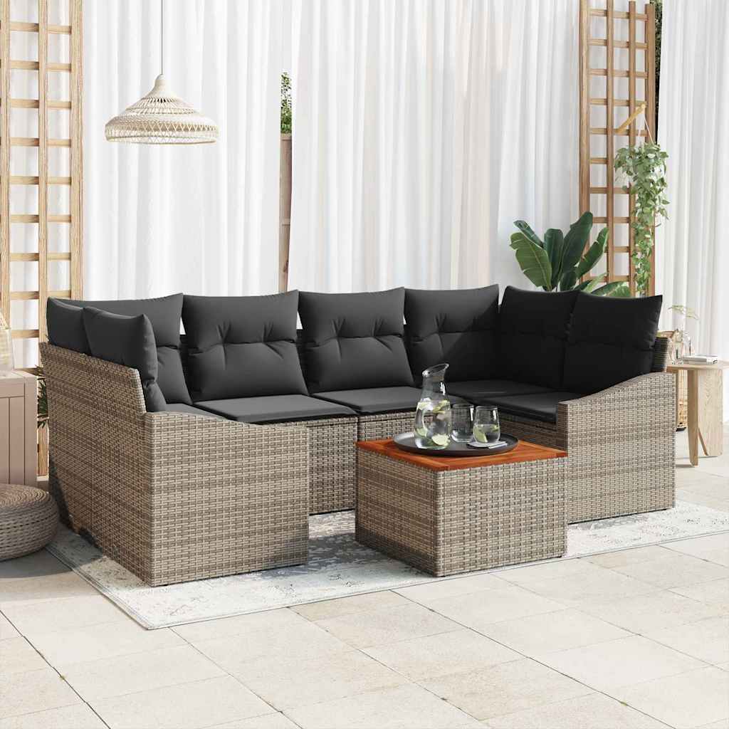 Gartensofa-set mit Speicher 7 pcs Grau Poly-Rattan