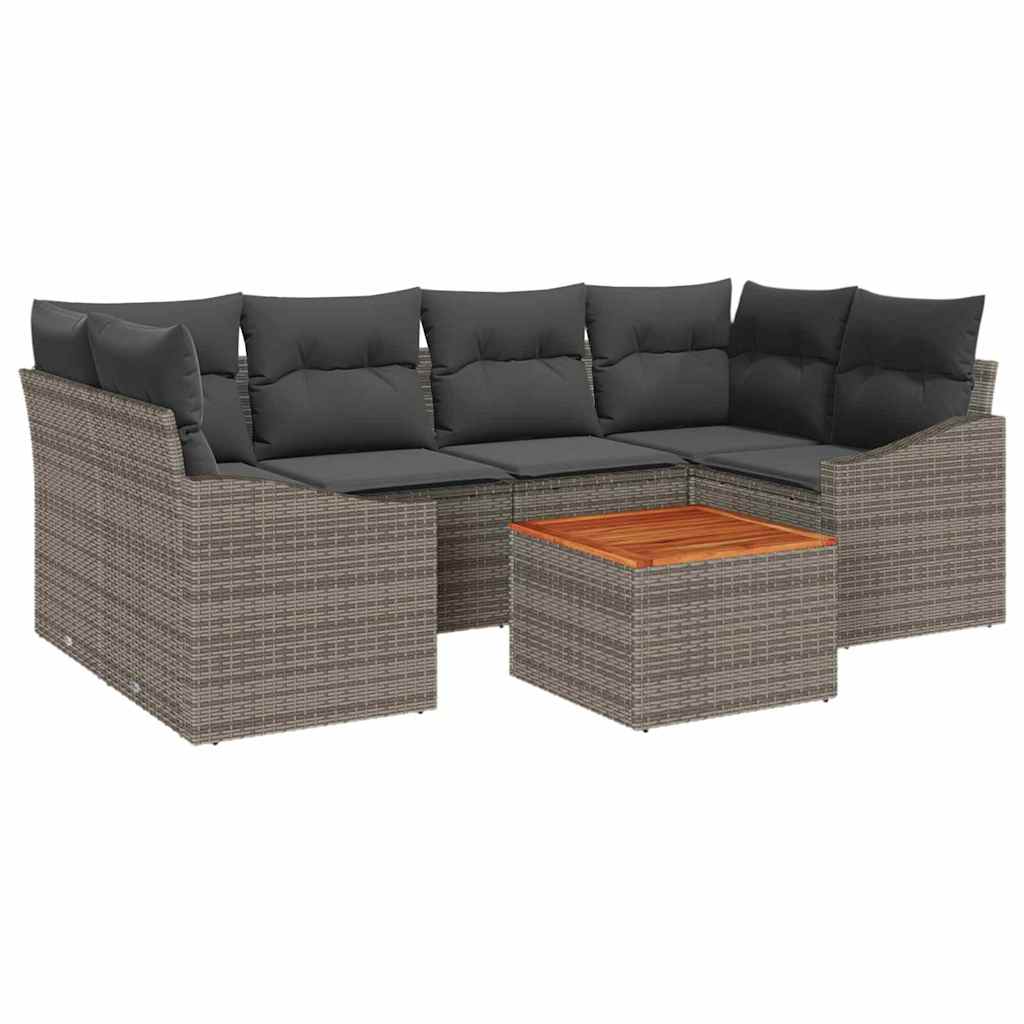 Gartensofa-set mit Speicher 7 pcs Grau Poly-Rattan