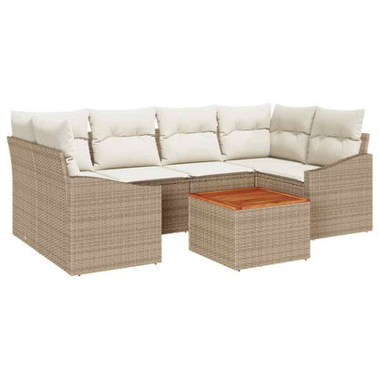 Gartensofa-set mit Speicher 7 pcs Beige und Creme Poly-Rattan