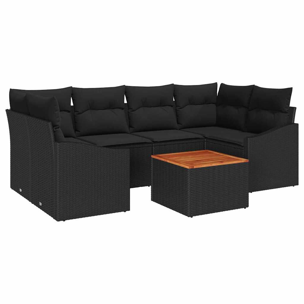 Gartensofa-set mit Speicher 7 pcs Schwarz Poly-Rattan