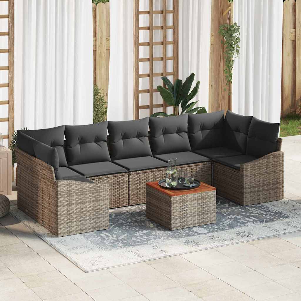 Gartensofa-set mit Speicher 8 pcs Grau Poly-Rattan