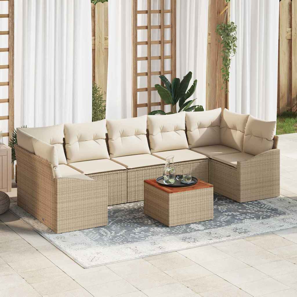 Gartensofa-set mit Speicher 8 pcs Beige und Creme Poly-Rattan