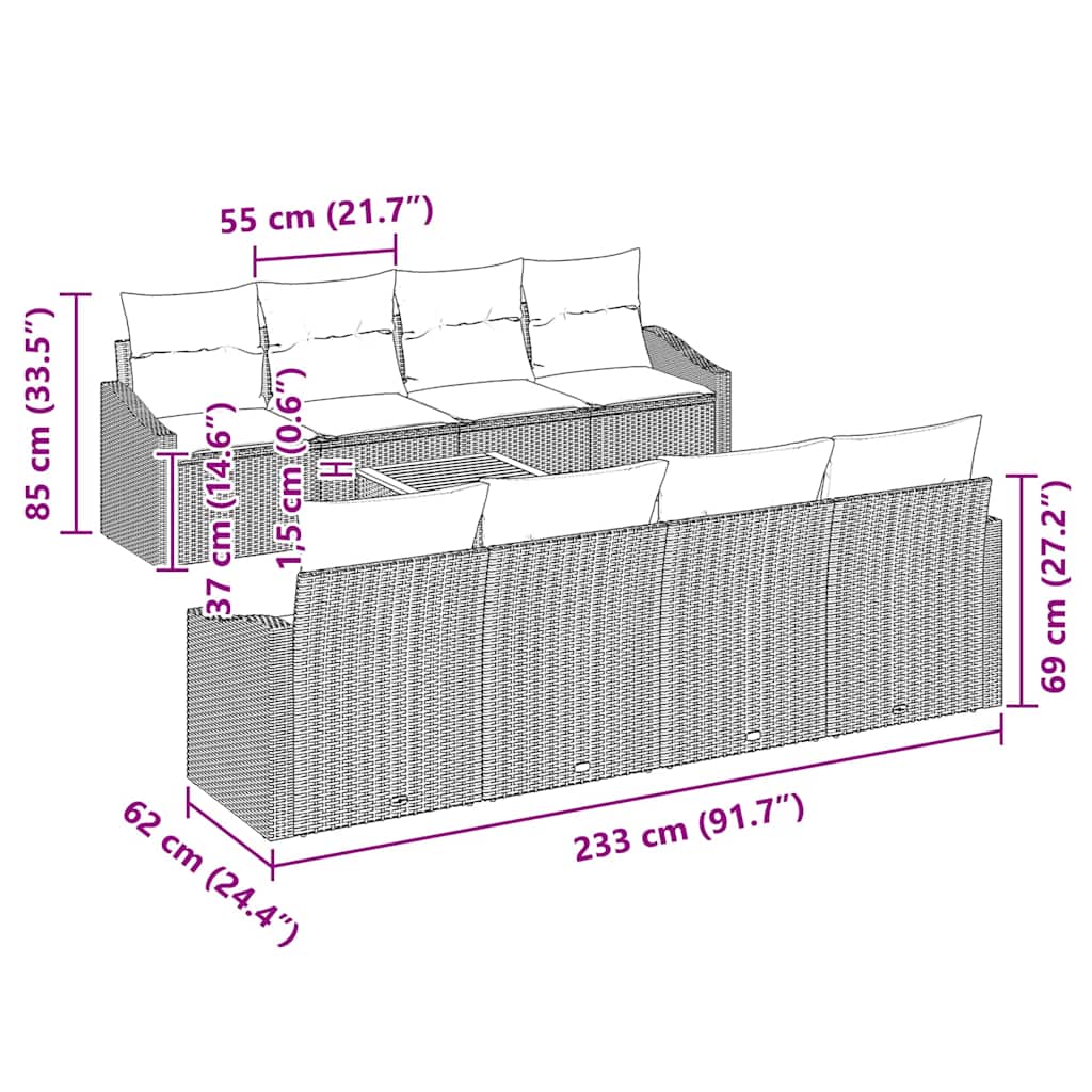 Gartensofa-set mit Speicher 9 pcs Schwarz und Creme Poly-Rattan