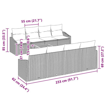 Gartensofa-set mit Speicher 9 pcs Schwarz Poly-Rattan