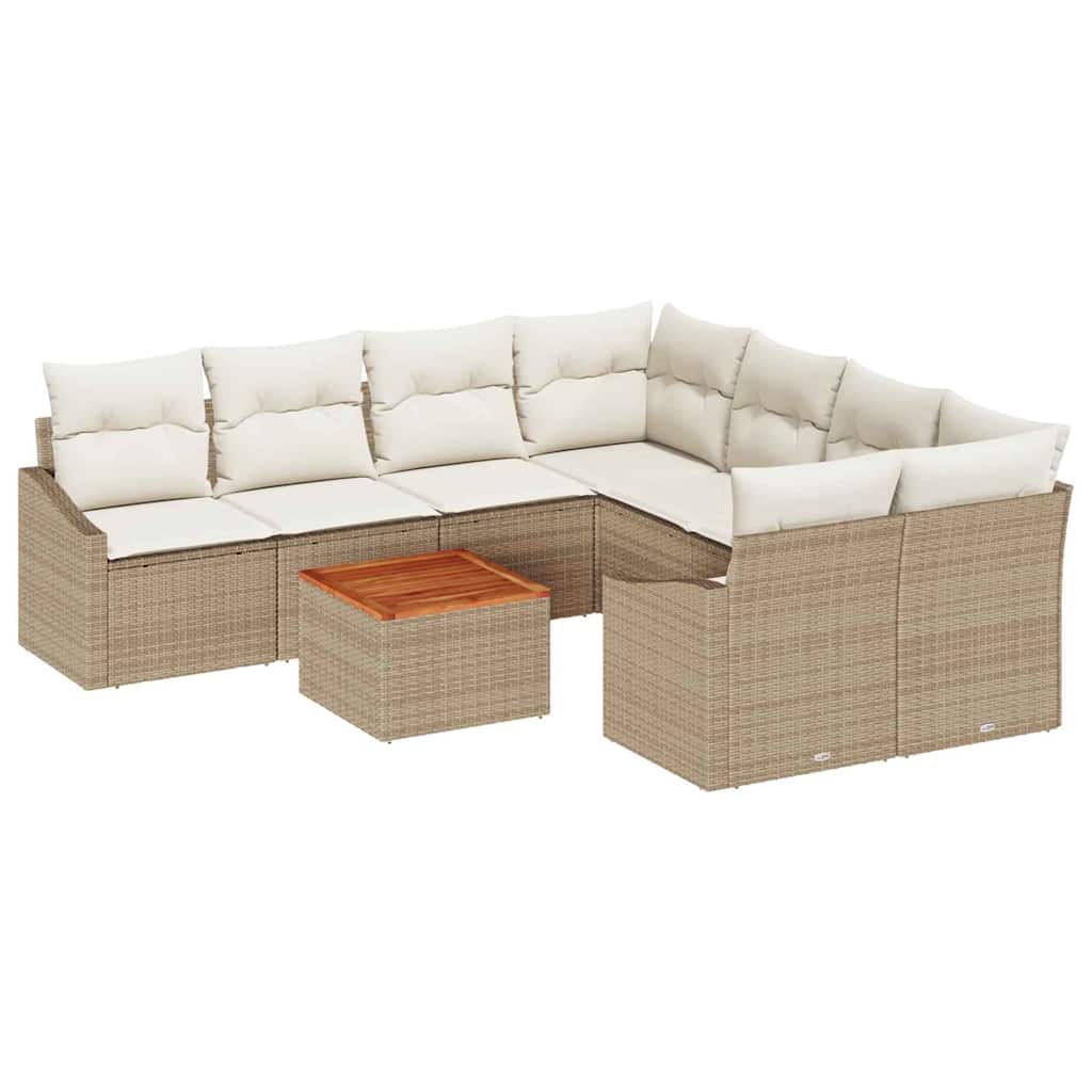 Gartensofa-set mit Speicher 9 pcs Beige und Creme Poly-Rattan