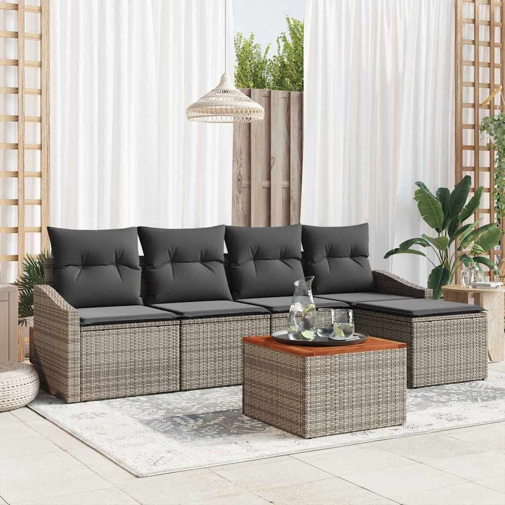 Gartensofa-set mit Speicher 6 pcs Grau Poly-Rattan