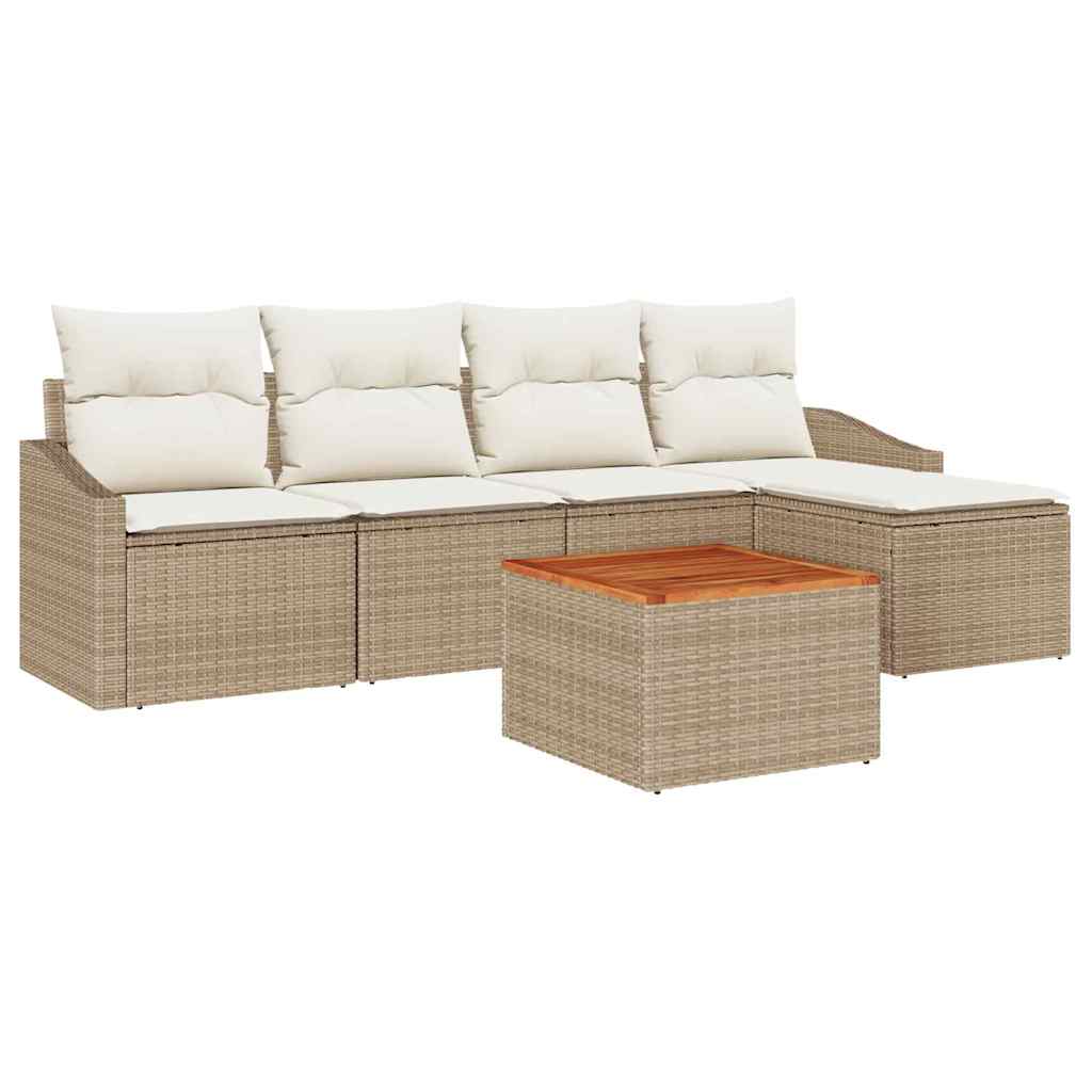 Gartensofa-set mit Speicher 6 pcs Beige und Creme Poly-Rattan