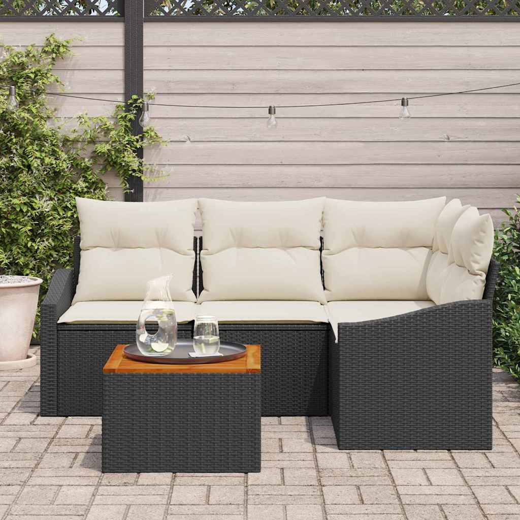 Gartensofa-set mit Speicher 5 pcs Schwarz und Creme Poly-Rattan