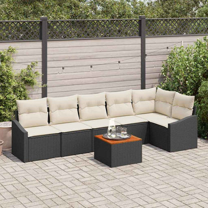 Gartensofa-set mit Speicher 7 pcs Schwarz und Creme Poly-Rattan