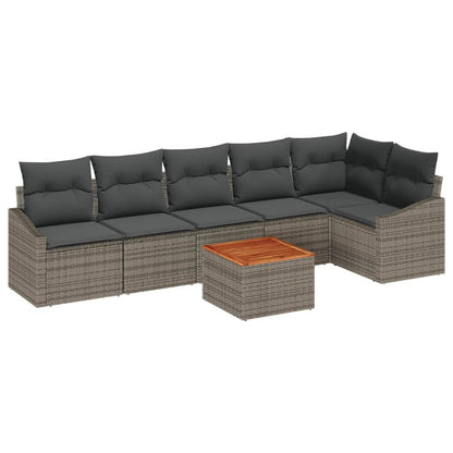 Gartensofa-set mit Speicher 7 pcs Grau Poly-Rattan