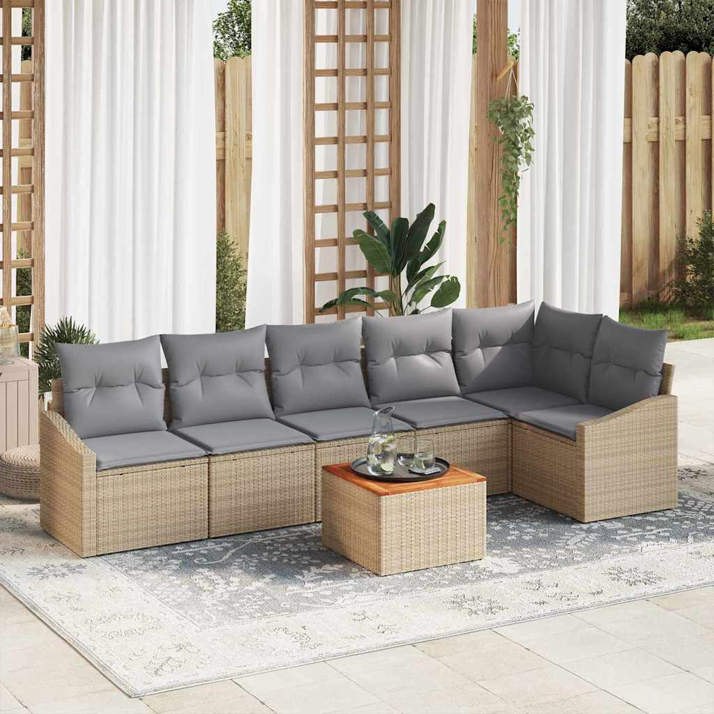 Gartensofa-set 7 pcs Beige und Hellgrau Poly-Rattan