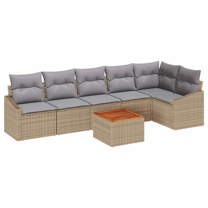 Gartensofa-set 7 pcs Beige und Hellgrau Poly-Rattan