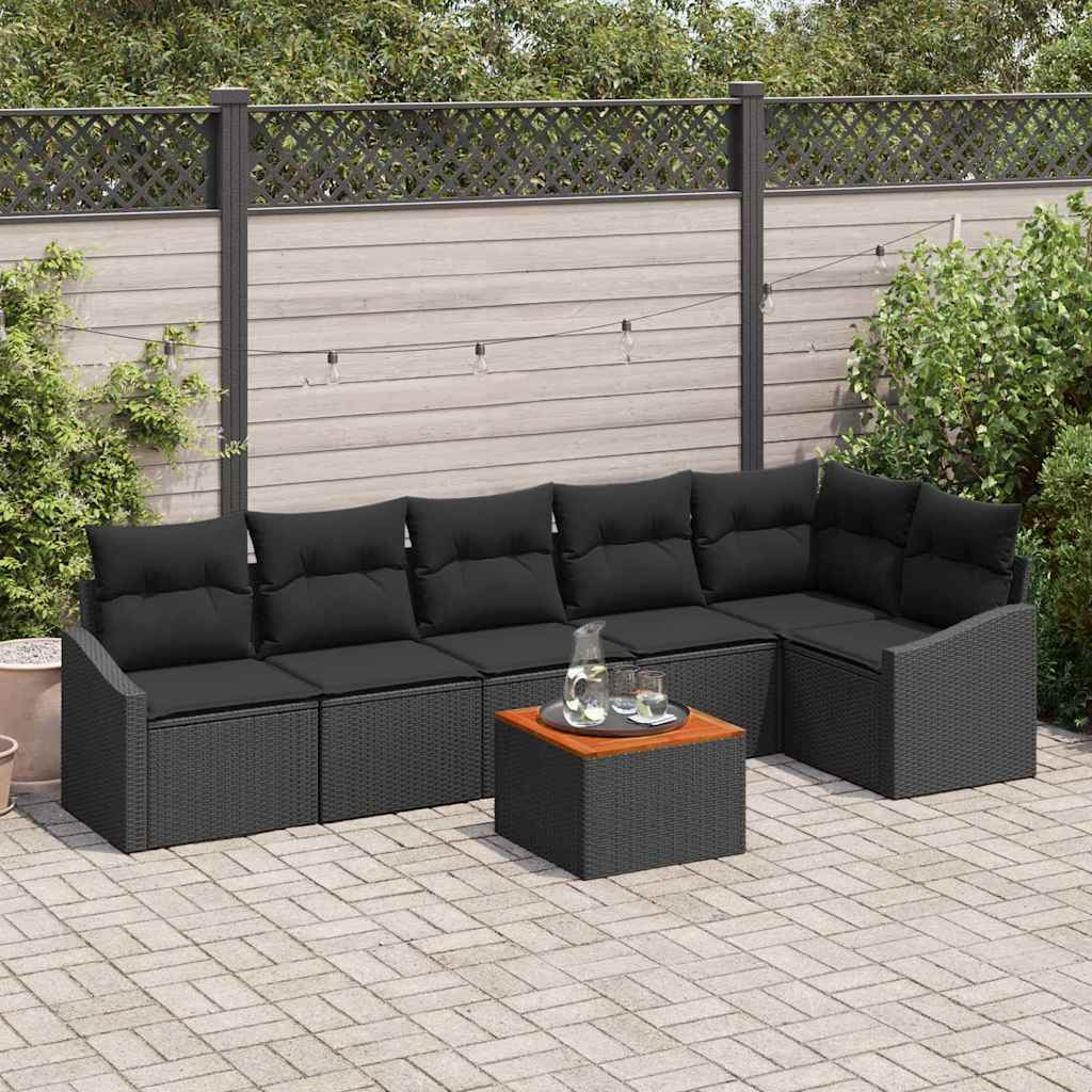 Gartensofa-set mit Speicher 7 pcs Schwarz Poly-Rattan