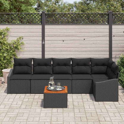 Gartensofa-set mit Speicher 7 pcs Schwarz Poly-Rattan