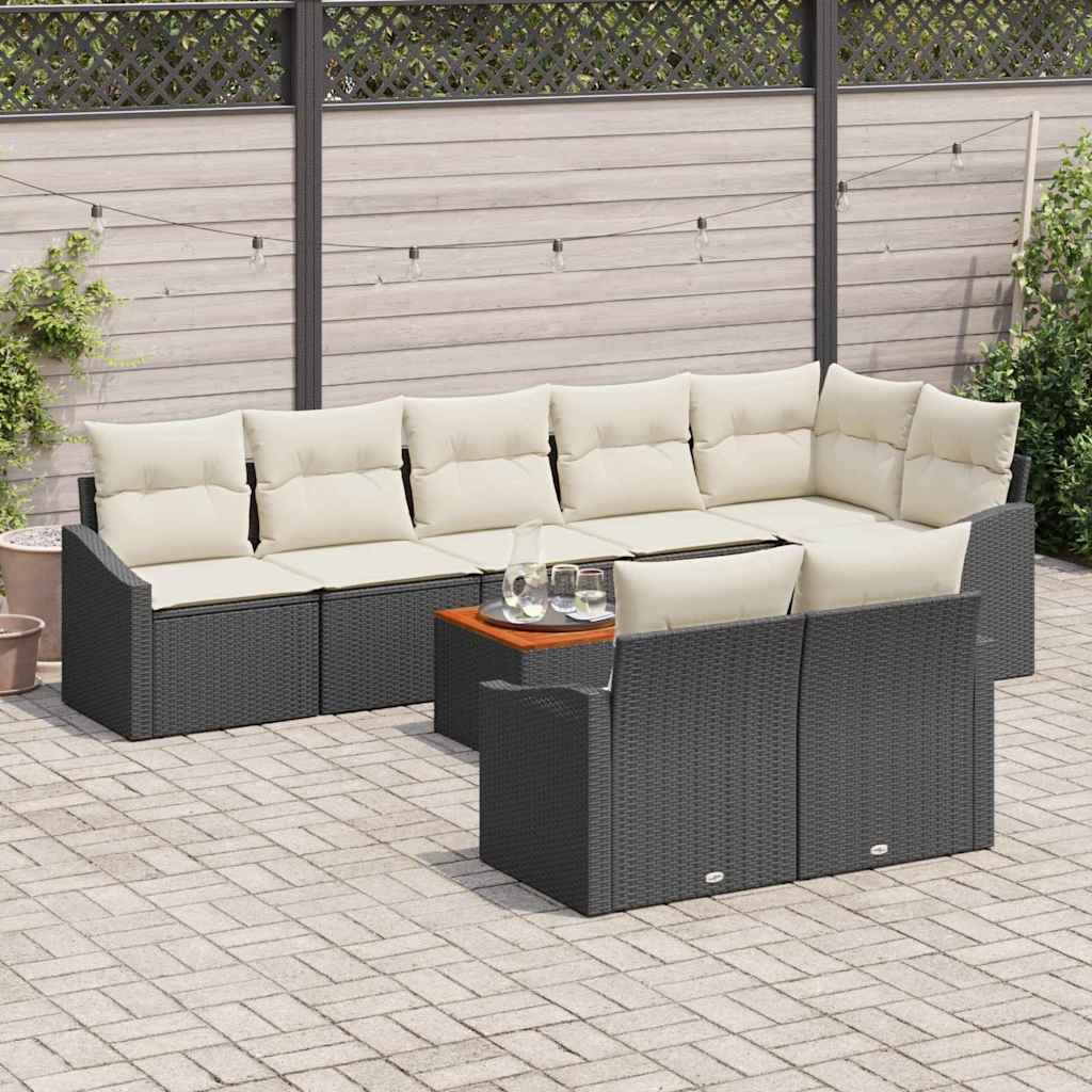 Gartensofa-set mit Speicher 9 pcs Schwarz und Creme Poly-Rattan