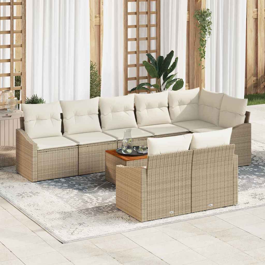 Gartensofa-set mit Speicher 9 pcs Beige und Creme Poly-Rattan
