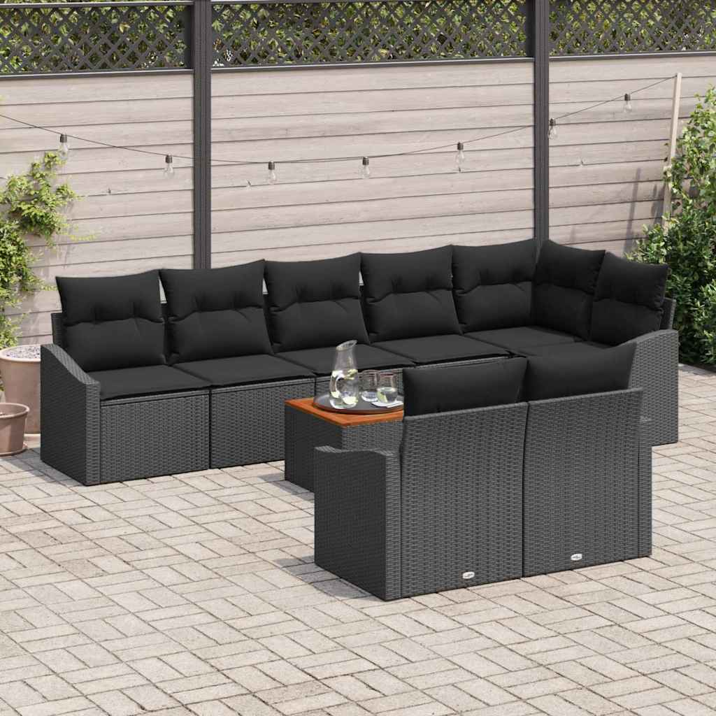 Gartensofa-set mit Speicher 9 pcs Schwarz Poly-Rattan
