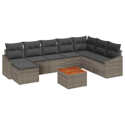 Gartensofa-set mit Speicher 9 pcs Grau Poly-Rattan