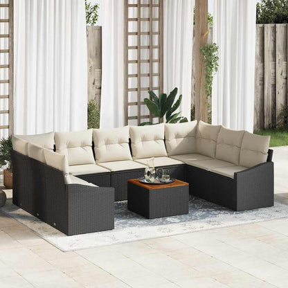 Gartensofa-set 10 pcs Schwarz und Creme Poly-Rattan