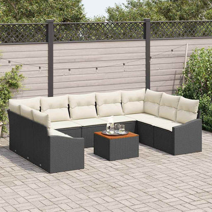 Gartensofa-set 10 pcs Schwarz und Creme Poly-Rattan