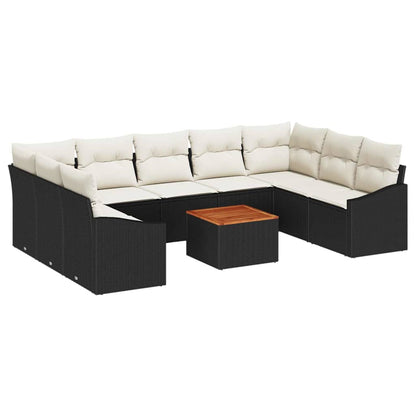 Gartensofa-set 10 pcs Schwarz und Creme Poly-Rattan
