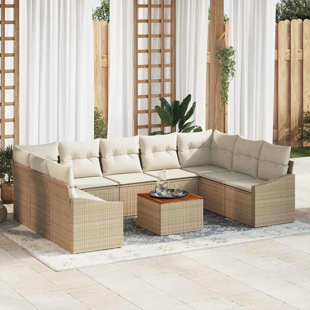 Gartensofa-set mit Speicher 10 pcs Beige und Creme Poly-Rattan