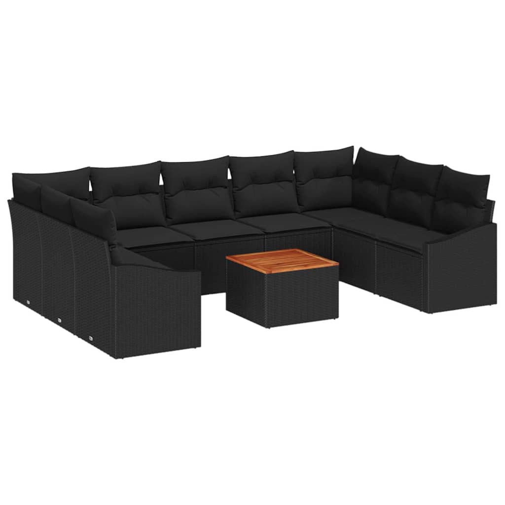Gartensofa-set mit Speicher 10 pcs Schwarz Poly-Rattan