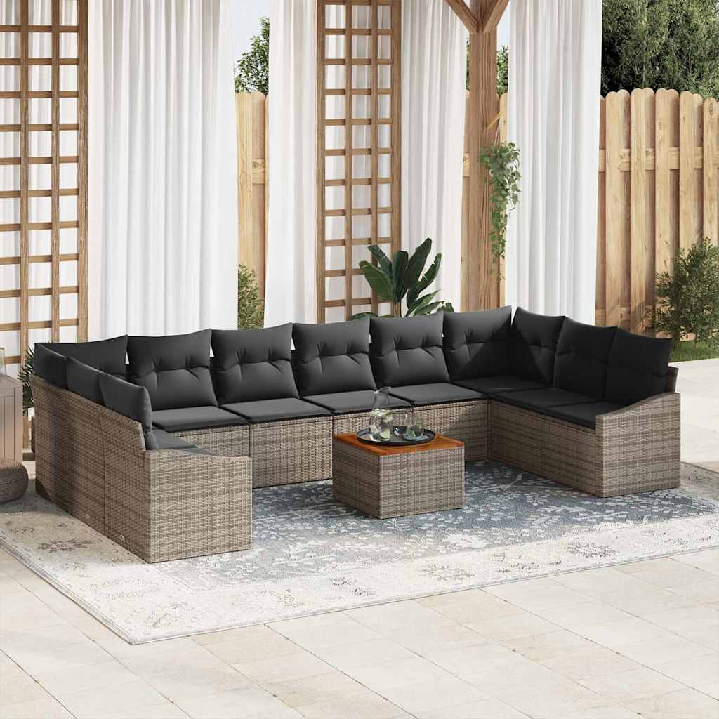 Gartensofa-set mit Speicher 11 pcs Grau Poly-Rattan