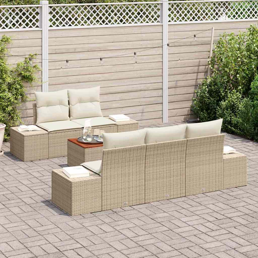 Gartensofa-set mit Speicher 6 pcs Beige und Creme Poly-Rattan