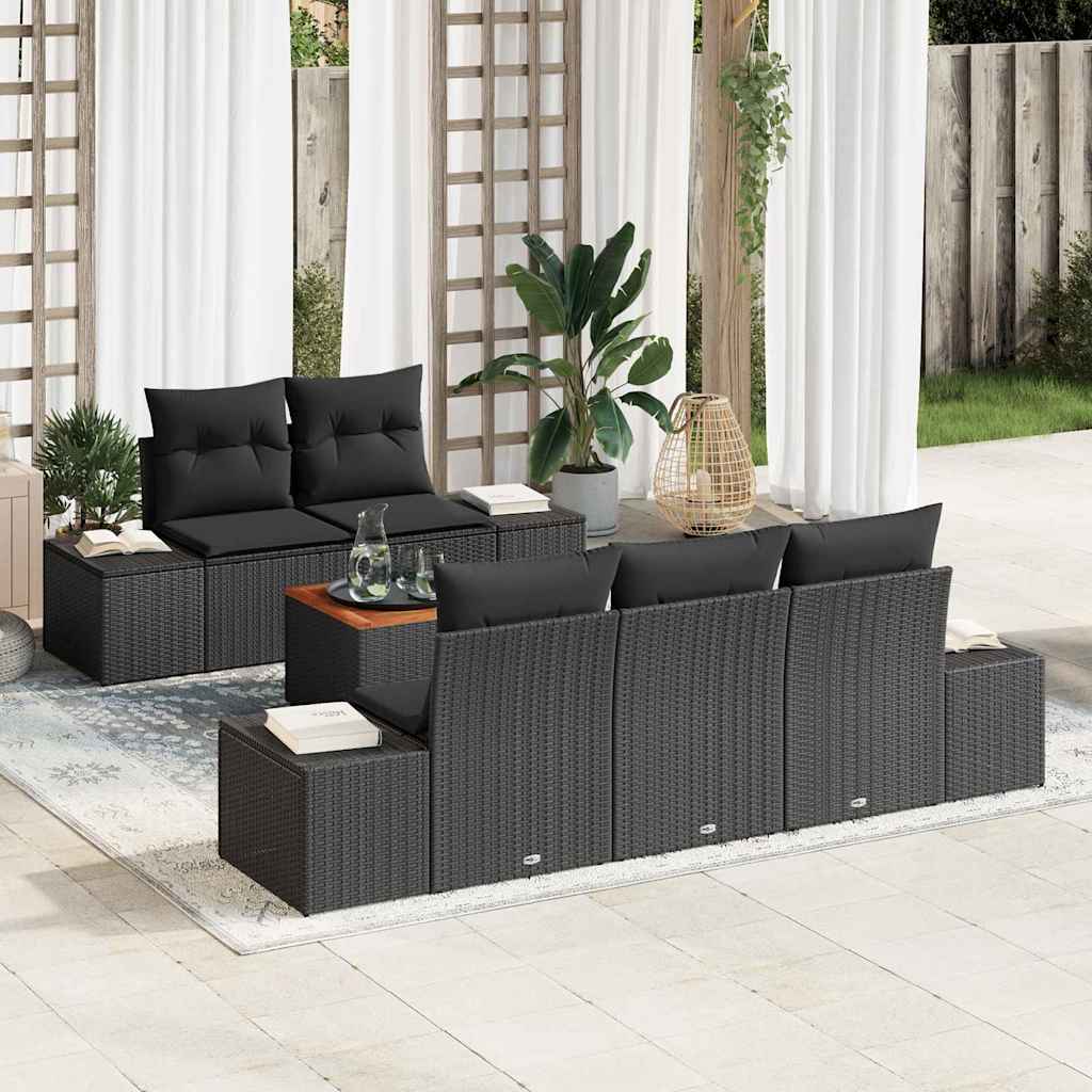 Gartensofa-set mit Speicher 6 pcs Schwarz Poly-Rattan