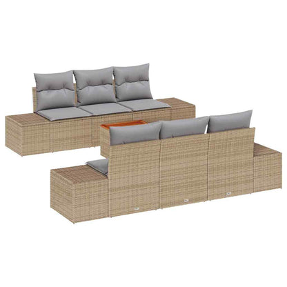 Gartensofa-set 7 pcs Beige und Hellgrau Poly-Rattan
