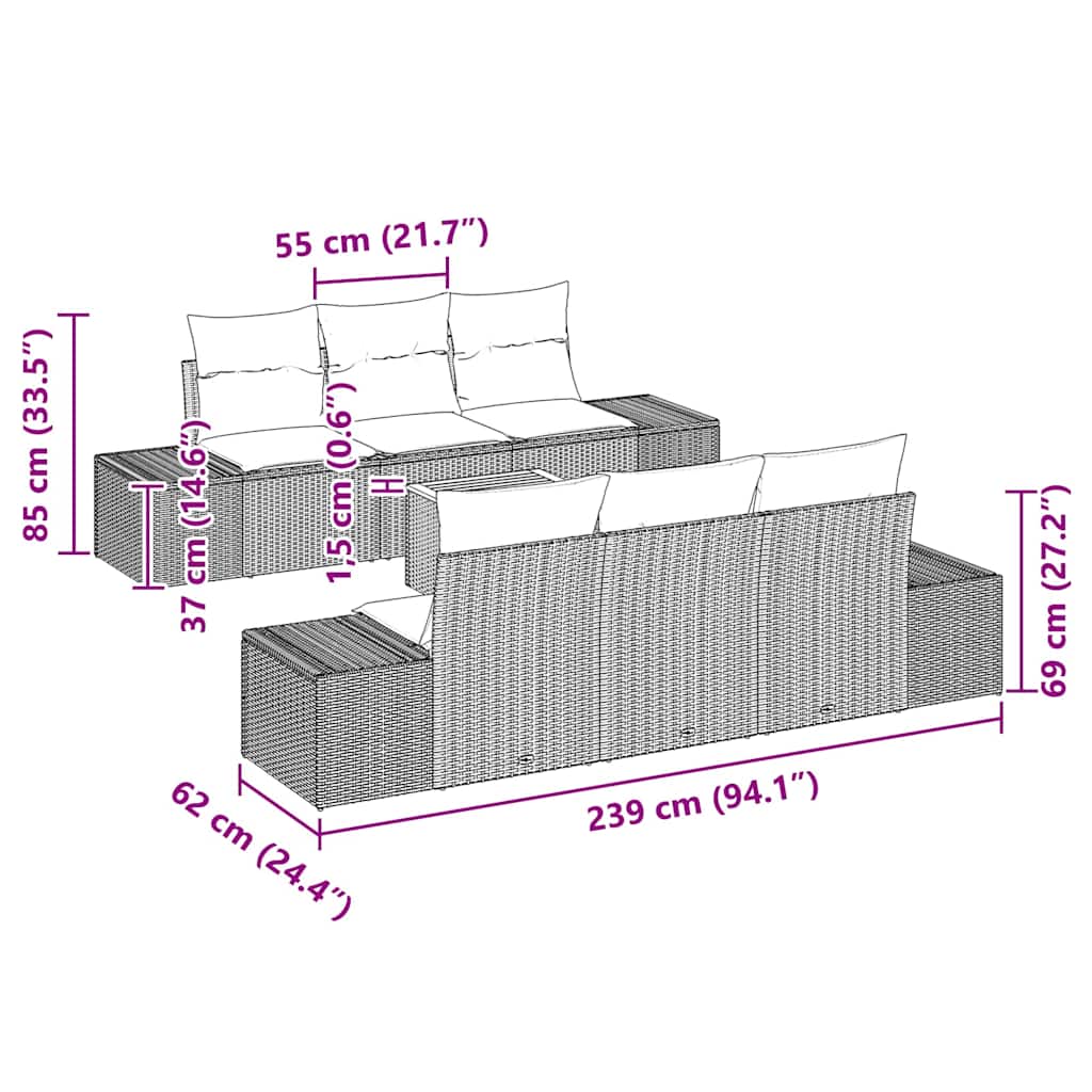 Gartensofa-set 7 pcs Beige und Hellgrau Poly-Rattan