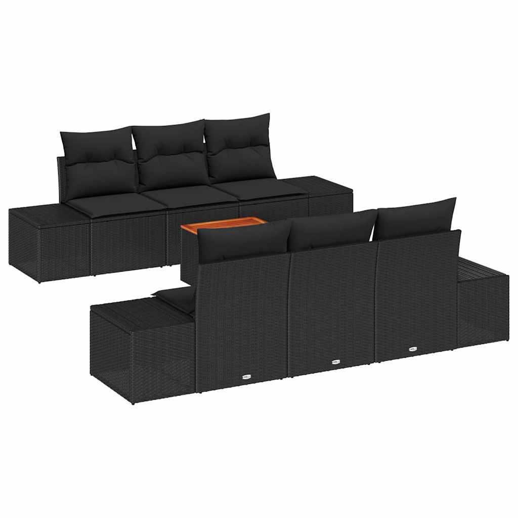 Gartensofa-set mit Speicher 7 pcs Schwarz Poly-Rattan