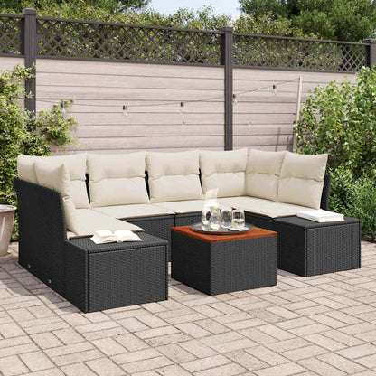 Gartensofa-set mit Speicher 7 pcs Schwarz und Creme Poly-Rattan