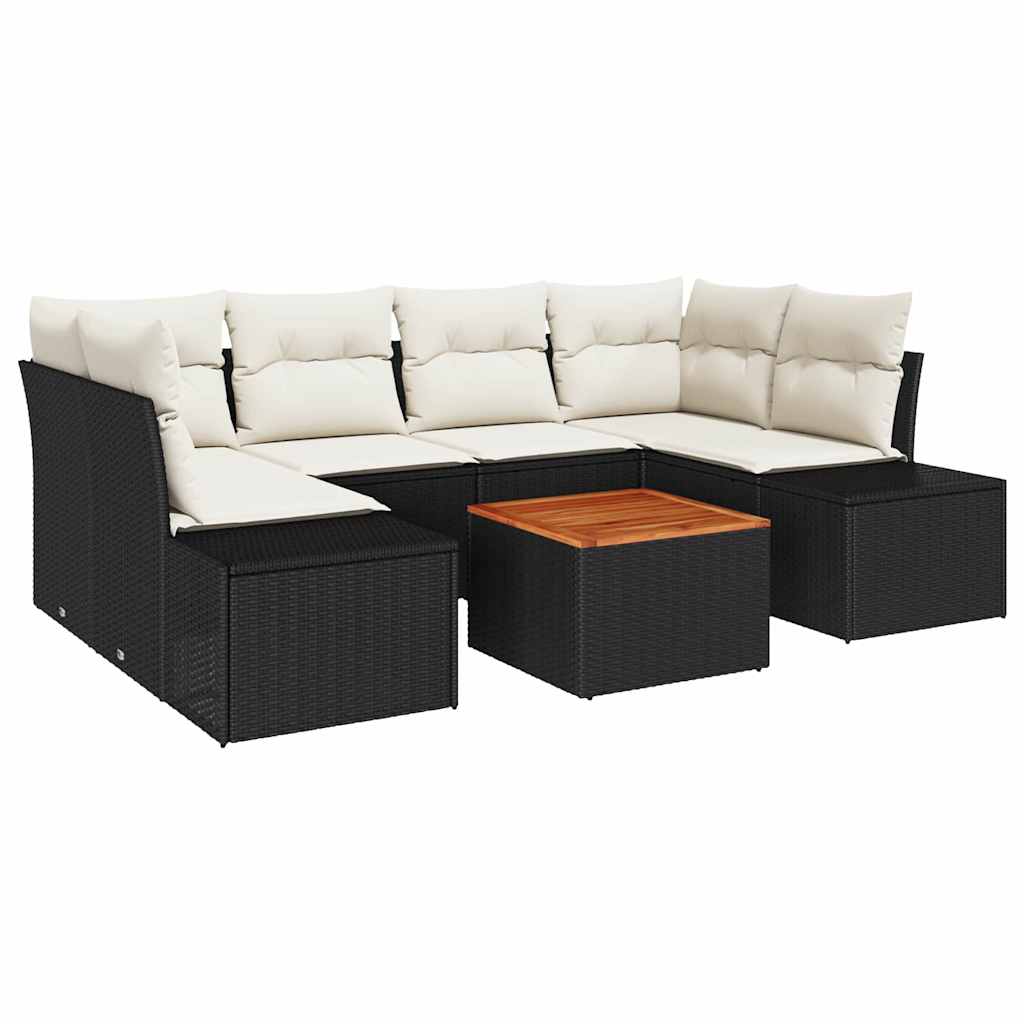 Gartensofa-set mit Speicher 7 pcs Schwarz und Creme Poly-Rattan