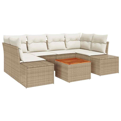 Gartensofa-set mit Speicher 7 pcs Beige und Creme Poly-Rattan