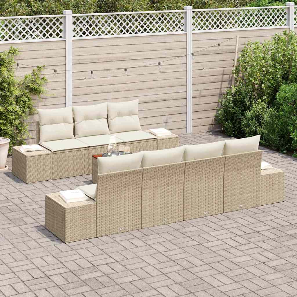 Gartensofa-set mit Speicher 8 pcs Beige und Creme Poly-Rattan