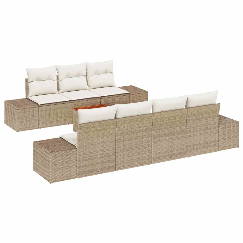 Gartensofa-set mit Speicher 8 pcs Beige und Creme Poly-Rattan