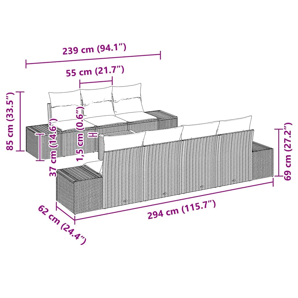 Gartensofa-set mit Speicher 8 pcs Beige und Creme Poly-Rattan