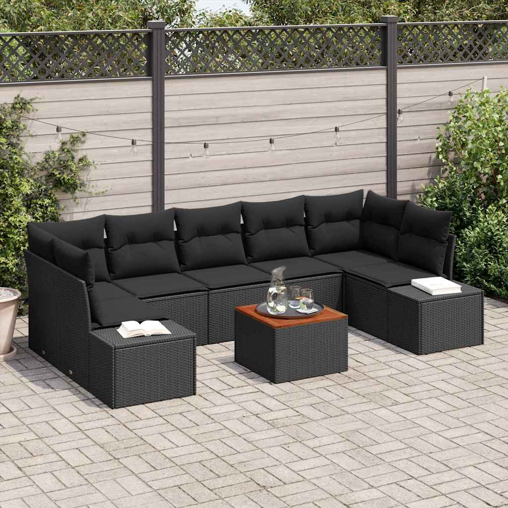 Gartensofa-set mit Speicher 8 pcs Schwarz Poly-Rattan