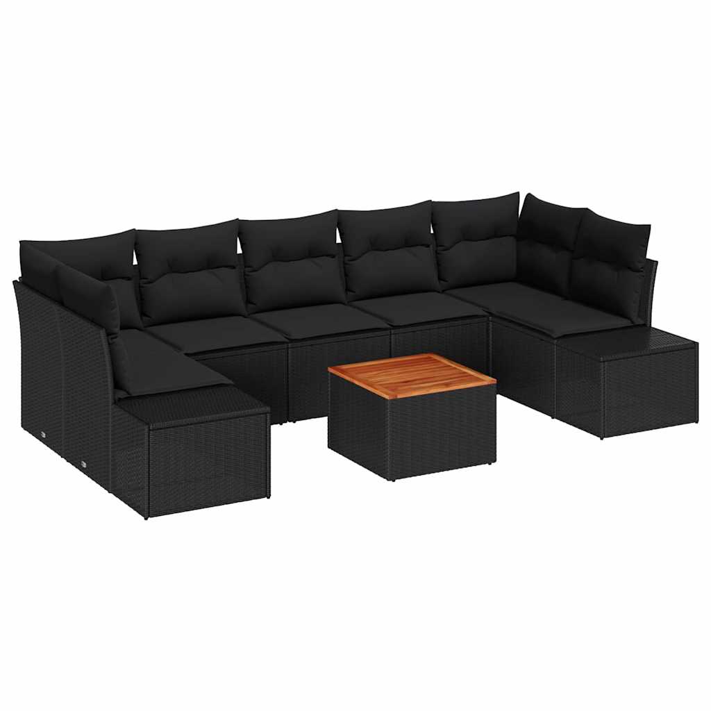 Gartensofa-set mit Speicher 8 pcs Schwarz Poly-Rattan