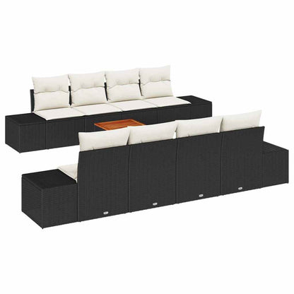 Gartensofa-set mit Speicher 9 pcs Schwarz und Creme Poly-Rattan
