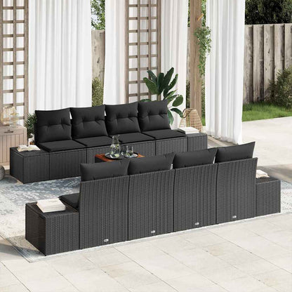 Gartensofa-set mit Speicher 9 pcs Schwarz Poly-Rattan
